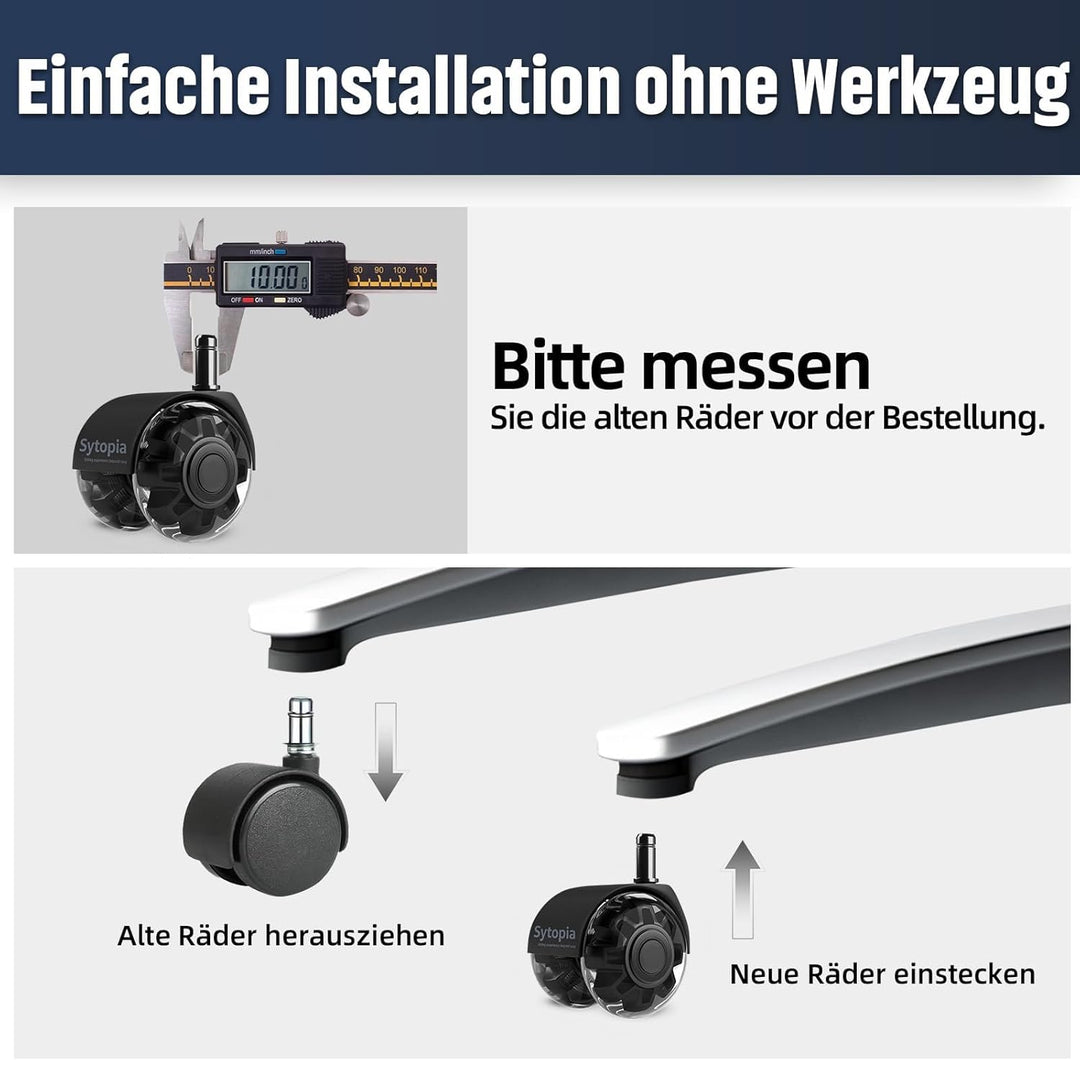 Sytopia Bürostuhl Rollen mit 10mm X 22mm Stift, 5er Set Rollen für 1KEA Bürostühle, Hartbodenrollen