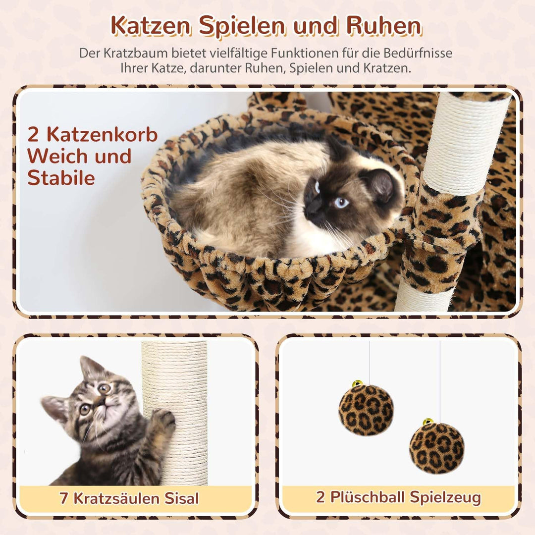 Globlazer Kratzbaum Grosse Leoparden 188 cm mit 2 Grosser Katzenhaus 50 * 30 * 30CM, Extragross Gepo