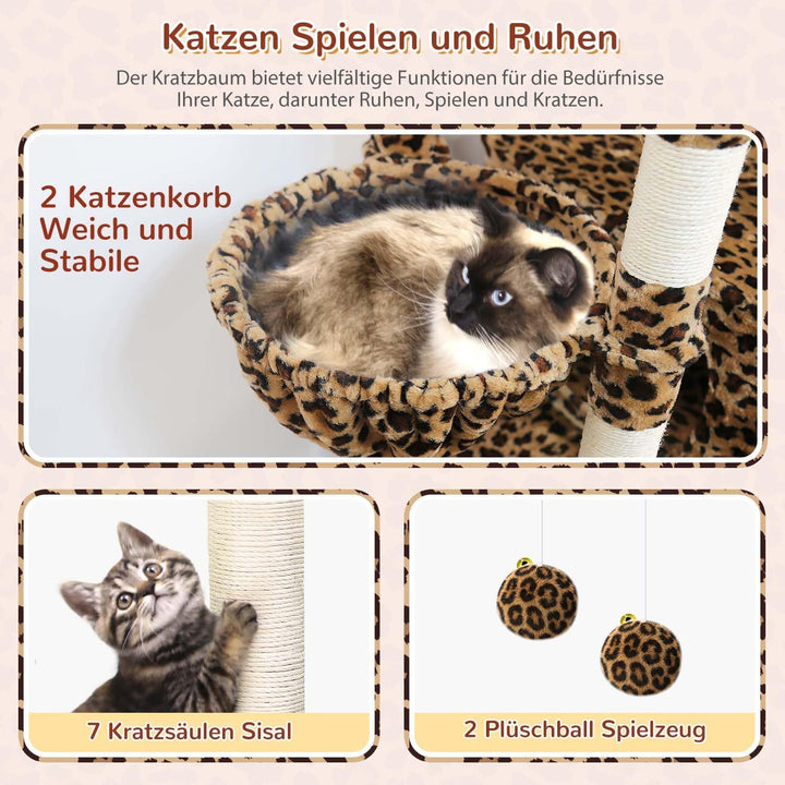 Globlazer Kratzbaum Grosse Leoparden 188 cm mit 2 Grosser Katzenhaus 50 * 30 * 30CM, Extragross Gepo
