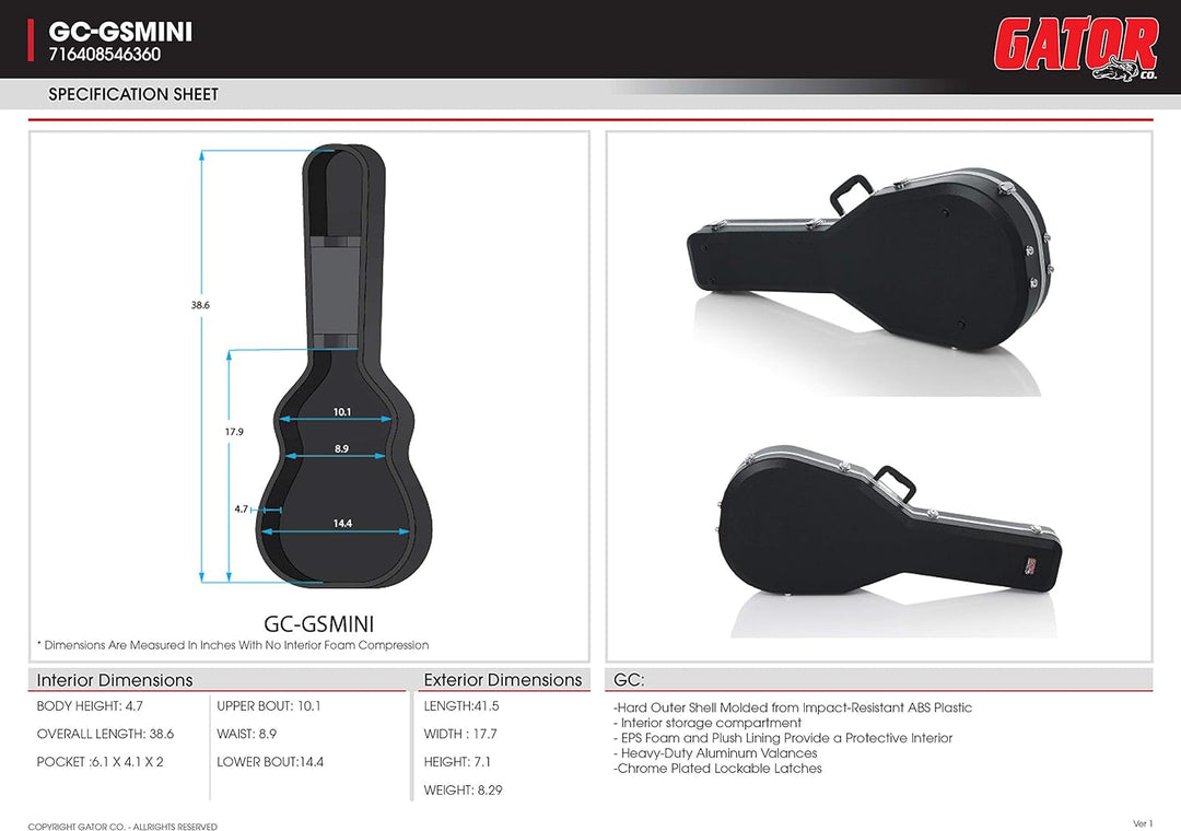 GATOR-Koffer ABS deluxe für Gitarre Typ Taylor GS mini Taylor GS Mini-Typ, Taylor GS Mini-Typ