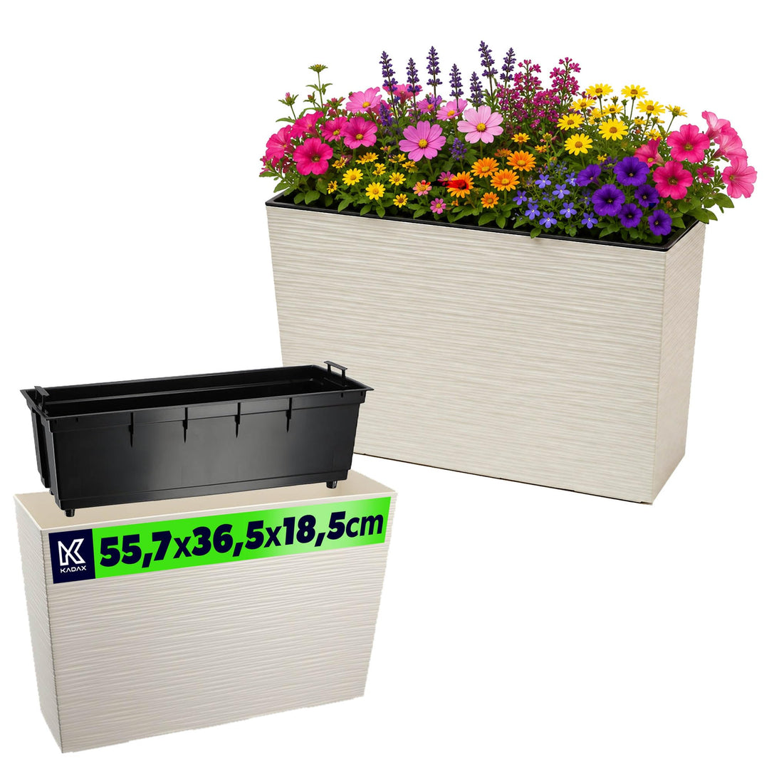 KADAX Blumenkasten aus Kunststoff, 18,5x55,7cm, 5 Farben, Blumentopf mit Bewässerungsbändern, Balkon