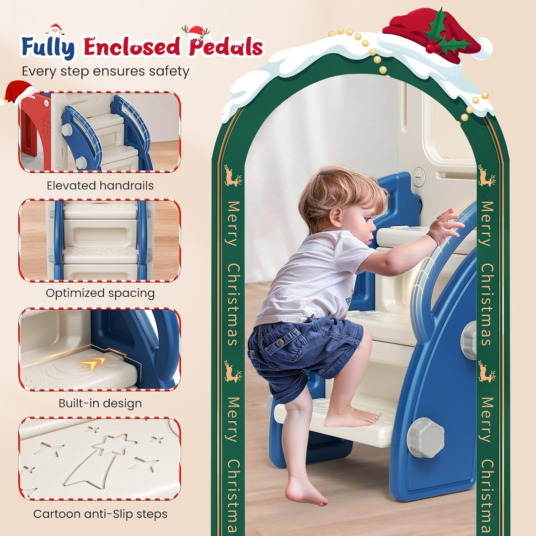 Krovtoy 6-in-1-Kleinkindrutsche, Kleinkindrutsche mit Weihnachtselchmotiv und Schaukelset, Babyrutsc