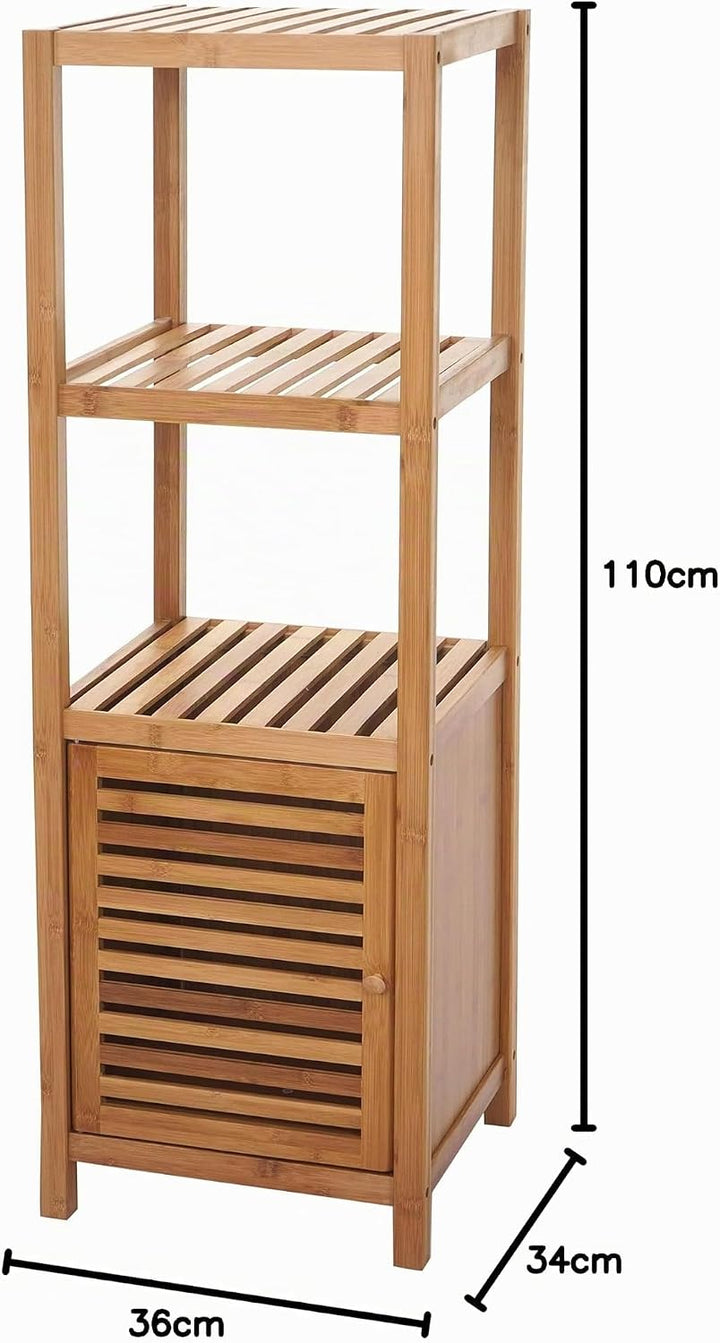 Mendler Badregal HWC-B18, Badezimmer Badschrank Standregal mit Tür, Bambus - 110x36x34cm, 110x36x34c