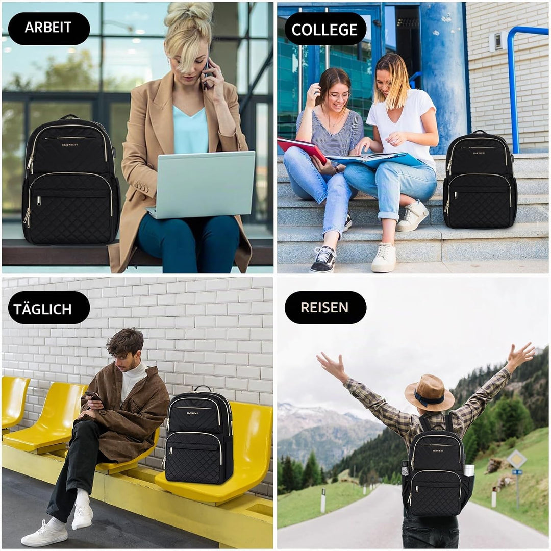 EMPSIGN Damen Rucksack, 15,6 Zoll Laptop Schultasche mit USB-Anschluss, Reiserucksack Wasserdichter