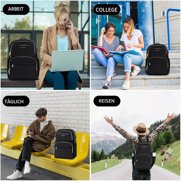EMPSIGN Damen Rucksack, 15,6 Zoll Laptop Schultasche mit USB-Anschluss, Reiserucksack Wasserdichter