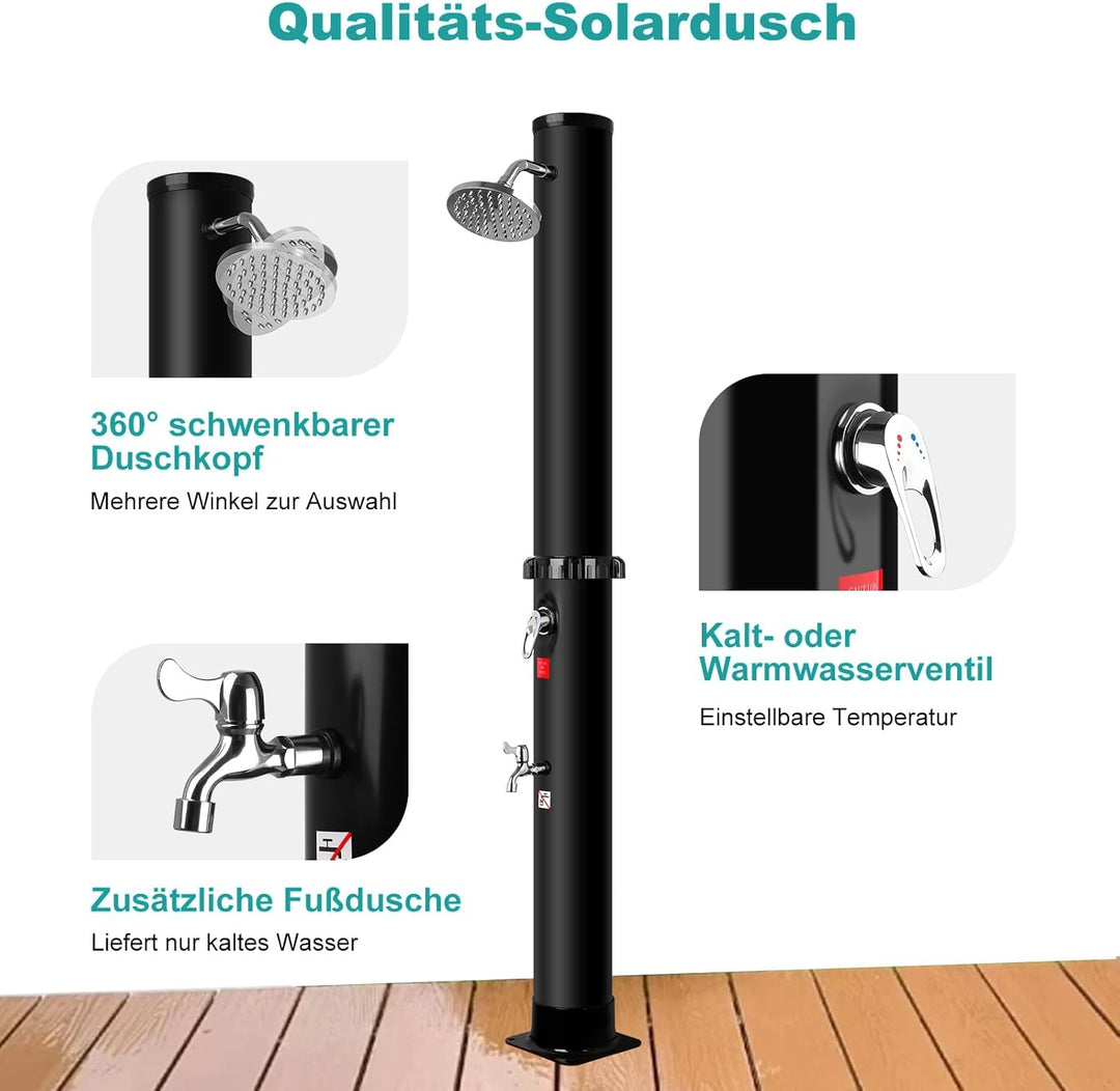 Solardusche 40 Liter Solardusche Garten Gartendusche Aussendusche mit Drehbarem Regenduschkopf und W