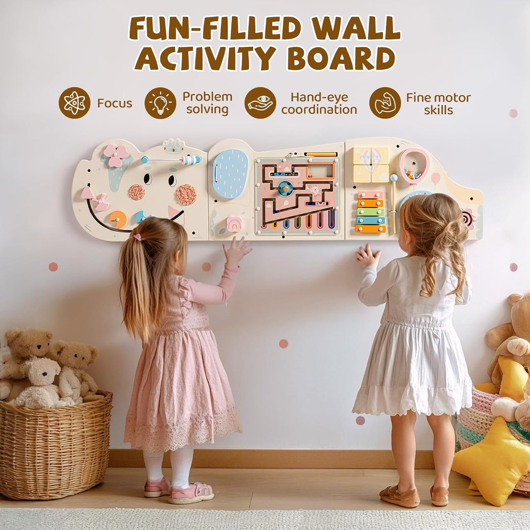 ROBUD Montessori Motorikbrett Holz – 11-in-1 Busy Board Wandspielzeug für Kinder ab 18 Monaten, Mont