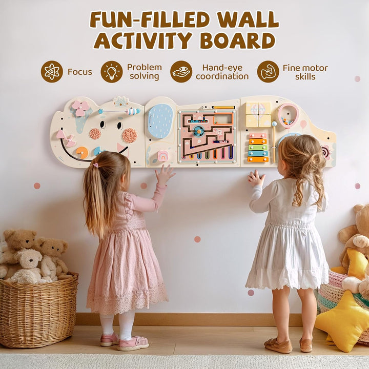 ROBUD Montessori Motorikbrett Holz – 11-in-1 Busy Board Wandspielzeug für Kinder ab 18 Monaten, Mont