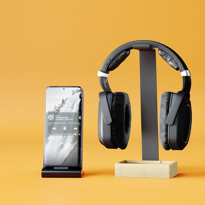 KD Essentials – Headset Ständer & Kopfhörer Halter, plastikfrei aus extrem stabilem Metall und Bambu