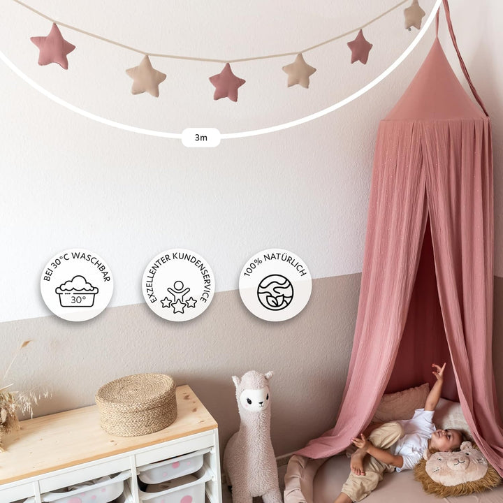 LILIMAUS Sternen Wimpelkette Stoff - 12 Farben - Kinderzimmer Deko - 100% Baumwolle Handmade - Musse