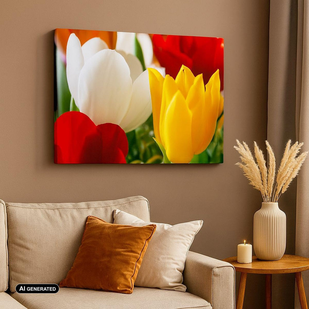 Bilder auf Leinwand 100x70cm Leinwandbild Tulpen Vase Blumenstrauss Gross Wanddeko Bild Schlafzimmer