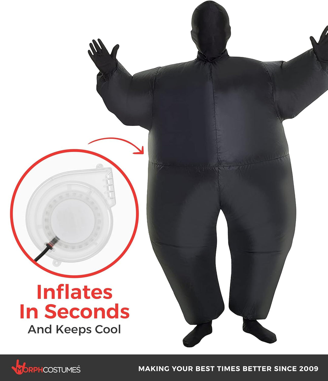 Morph Schwarzes Aufblasbares Kostüm für Kinder, Megamorph - Einheitsgrösse Schwarz Kinder, Schwarz K