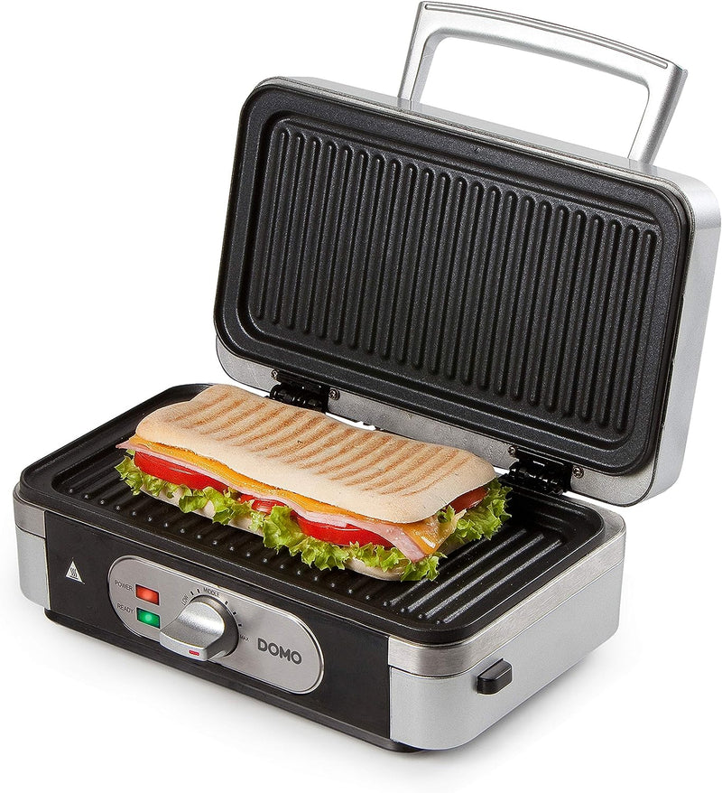 Domo DO9136C Sandwichtoaster 3-in-1, 1 Liter, Silber, Schwarz