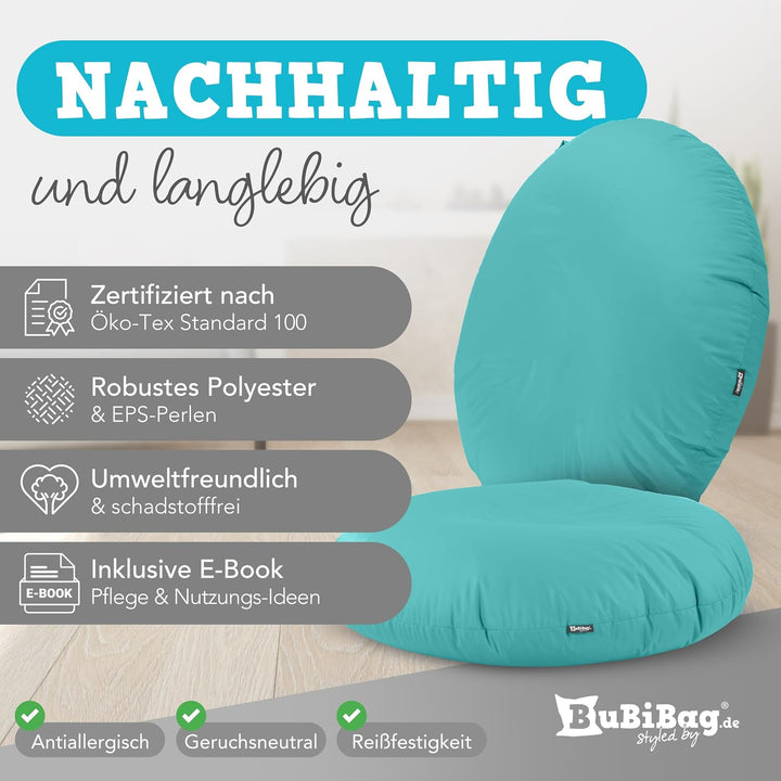 BuBiBag 2in1 Sitzsack L - XXL mit Füllung für Kinder &amp; Erwachsene, Gaming Beanbag &amp; Bodenkissen für