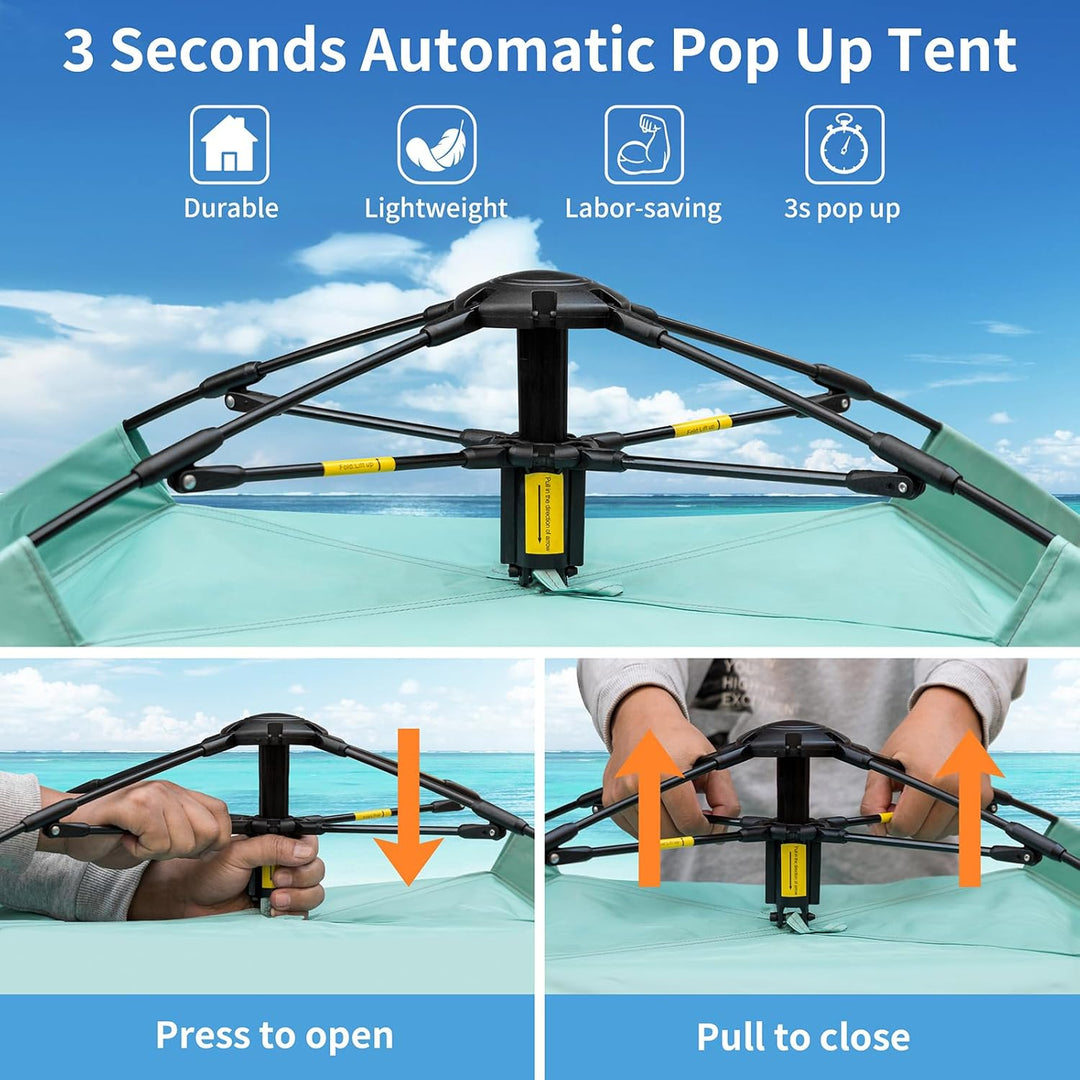 Yafaca Strandmuschel, 1-3 Personen Automatische Pop Up Zelt, Grosses UV Schutz 50+ Sonnenschutz Trag