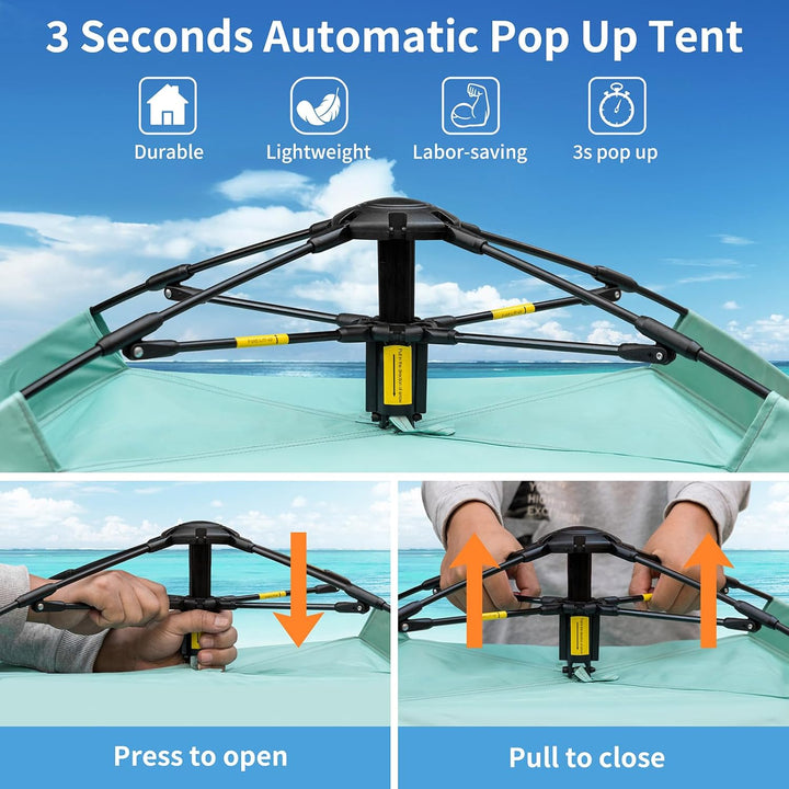 Yafaca Strandmuschel, 1-3 Personen Automatische Pop Up Zelt, Grosses UV Schutz 50+ Sonnenschutz Trag