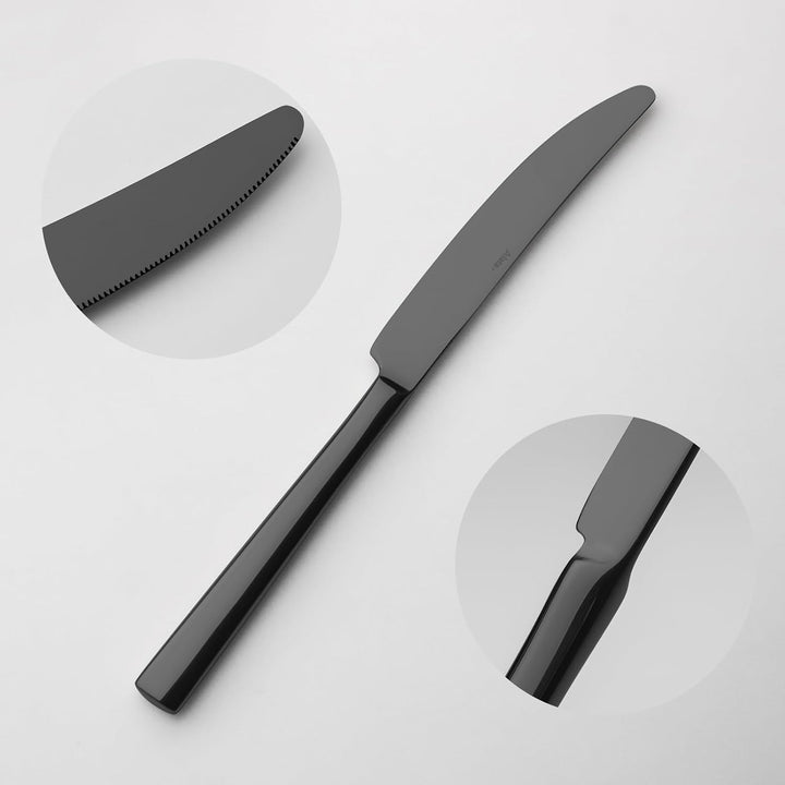 Alata Konrad 18/10 Edelstahl Poliert Schwarz, Besteck Set 6 Personen, Essbesteck 30 teilig, Monobloc