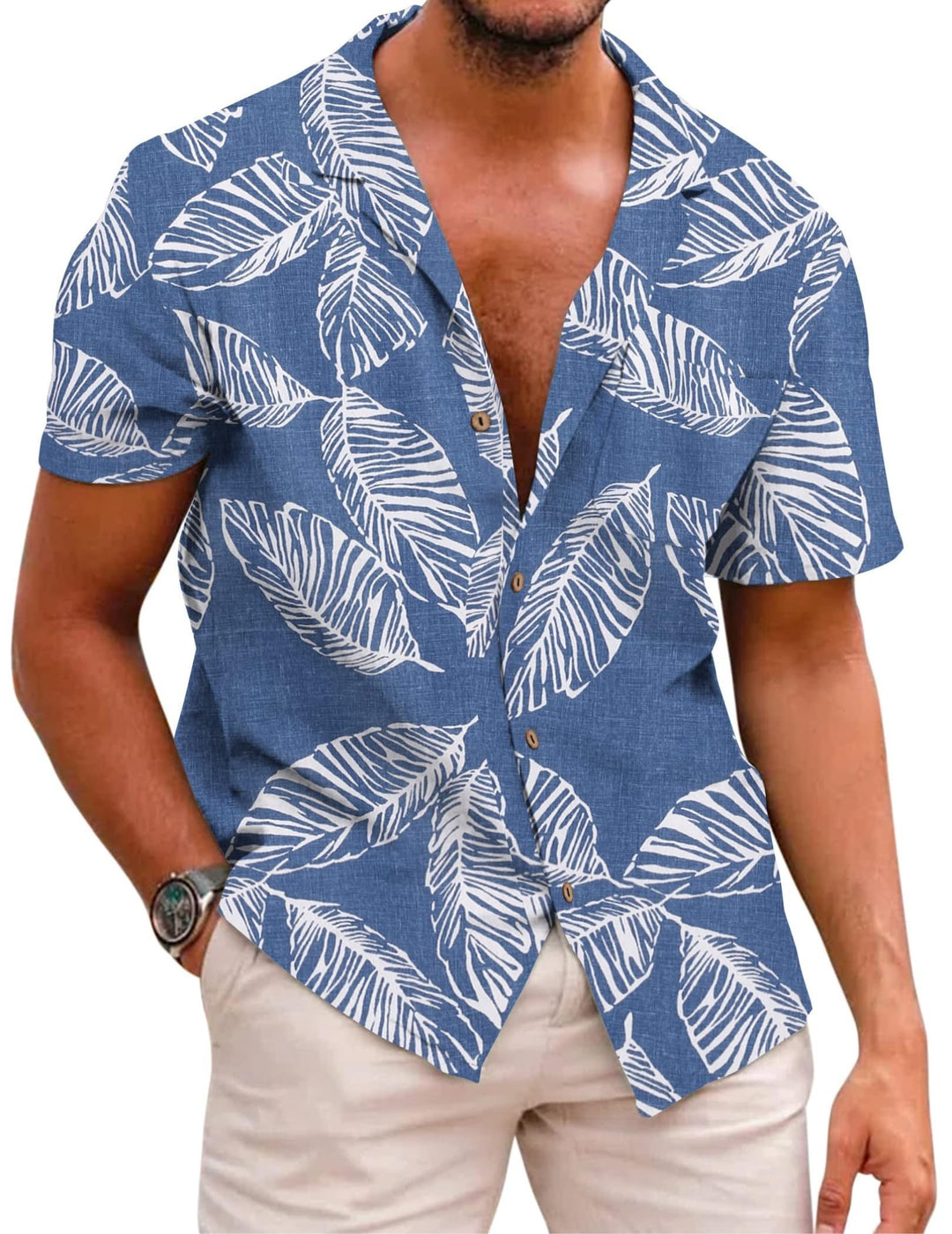 COOFANDY Hawaii Hemd Männer Kurzarm Sommer Fronttasche Hawaii-Print Freizeit Funky Baumwolle Hawaiih