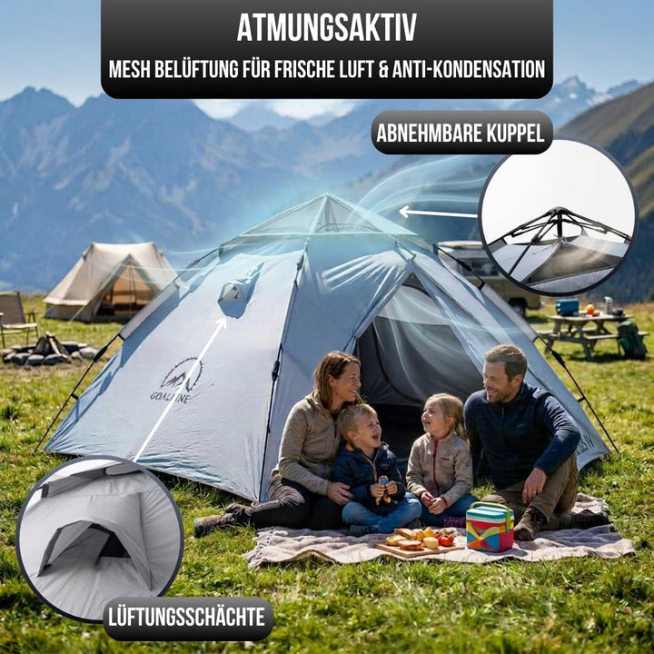 GOALPINE® Atlas IV Wurfzelt Pop-up Zelt für 2-4 grosse Personen, 100% Wasserdicht, in 40 Sekunden au