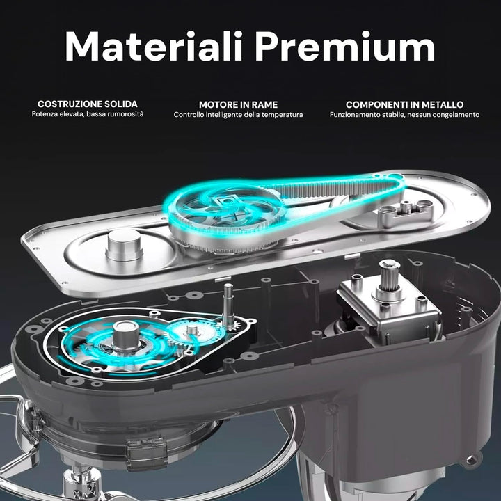 Avilia Planetarische Küchenmaschine mit Fleischwolf und Mixer aus Edelstahl 6,5 l 1900 W – 360° Rühr