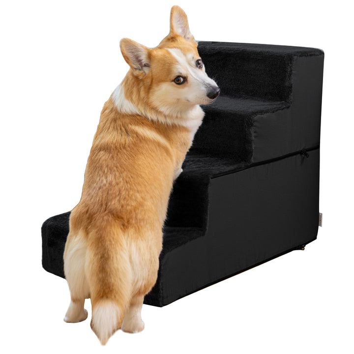 Hundetreppe für Bett und Sofa - 4 Stufen Hunderampe 58cm Hoch - Schaumstoff für Kleine Hunde - Siche