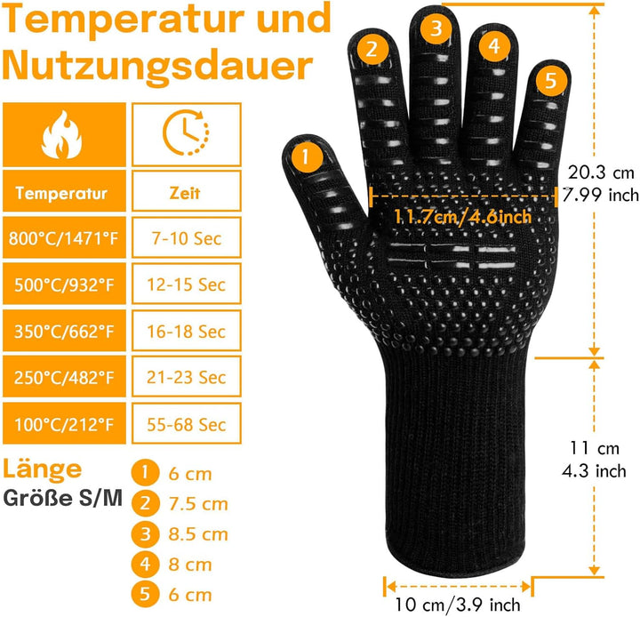 Reinalin Grillhandschuhe Hitzebeständig bis 800°C, Ofenhandschuhe Topfhandschuhe Feuerfeste Handschu