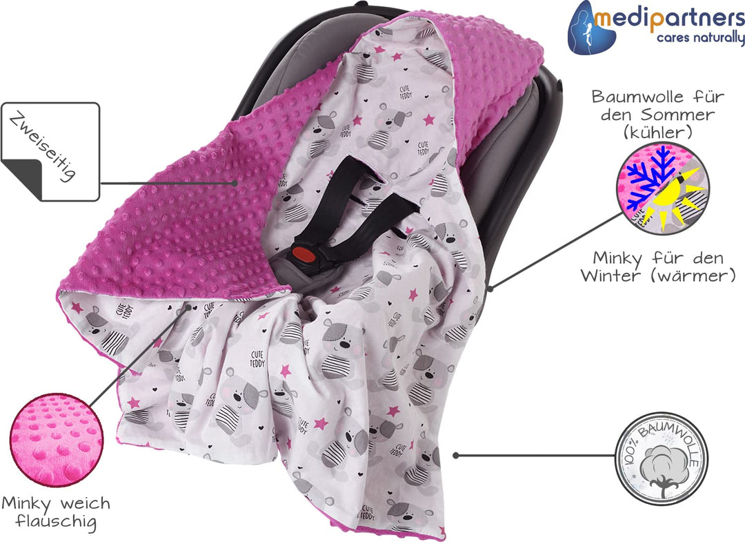 Medi Partners Einschlagdecke 100% Baumwolle 85x85cm Kuscheldecke für Kinderwagen Babyschale universa