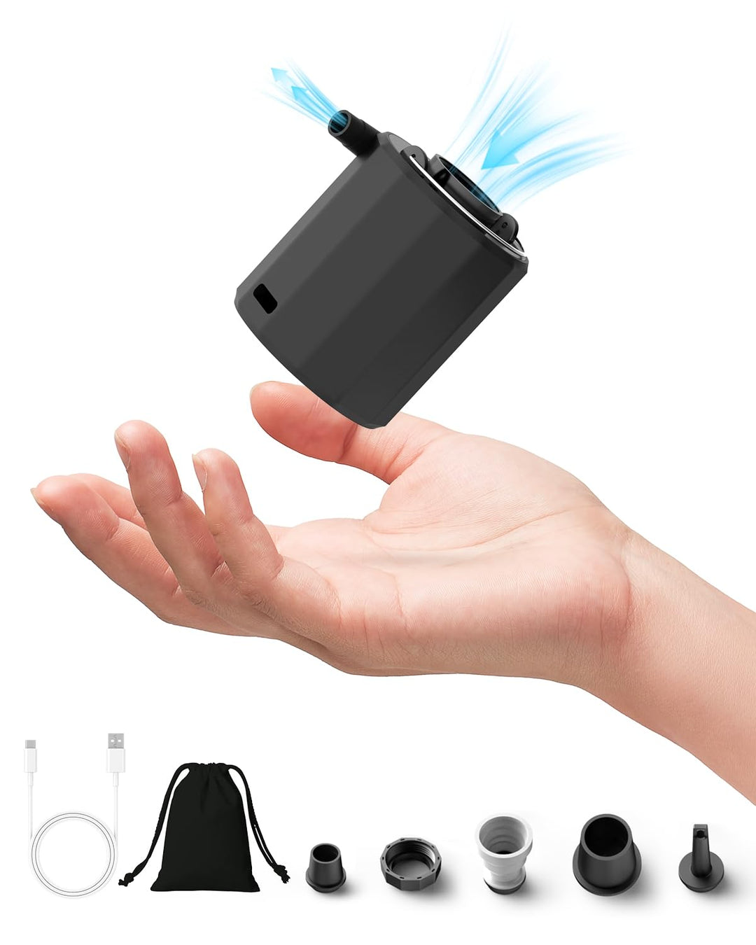 Mini elektrische luftpumpe, 5000Pa 1600mAh Akku-Luftpumpe mit 5 Luftdüsen &amp; LED-Licht, 180 L/min Inf