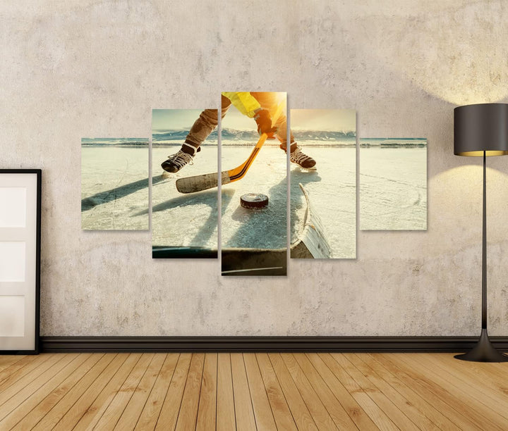 islandburner Bild auf Leinwand Eishockey Spiel Auf See Bilder Wandbilder Poster Leinwand 170x80cm -