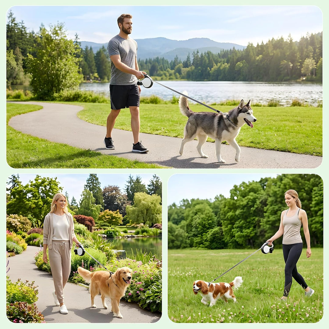 Einziehbare Hundeleine 9m mit 80cm Bissfestem Stahlseil & Kotbeutelspender, Rollleine für Grosse und