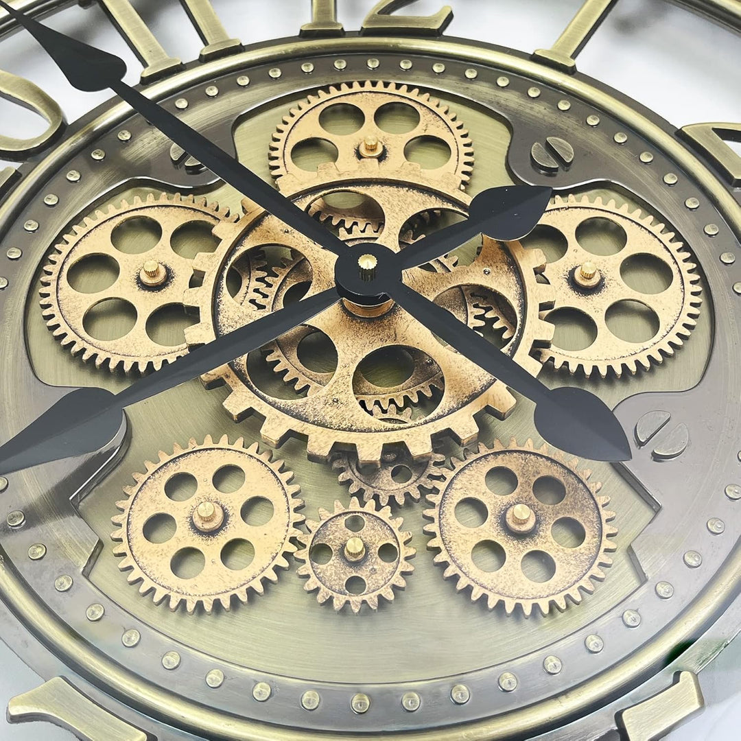 DORBOKER Wanduhr Gross mit Beweglichen Zahnrädern Moderne Industrial Steampunk XXL Vintage Retro Ant
