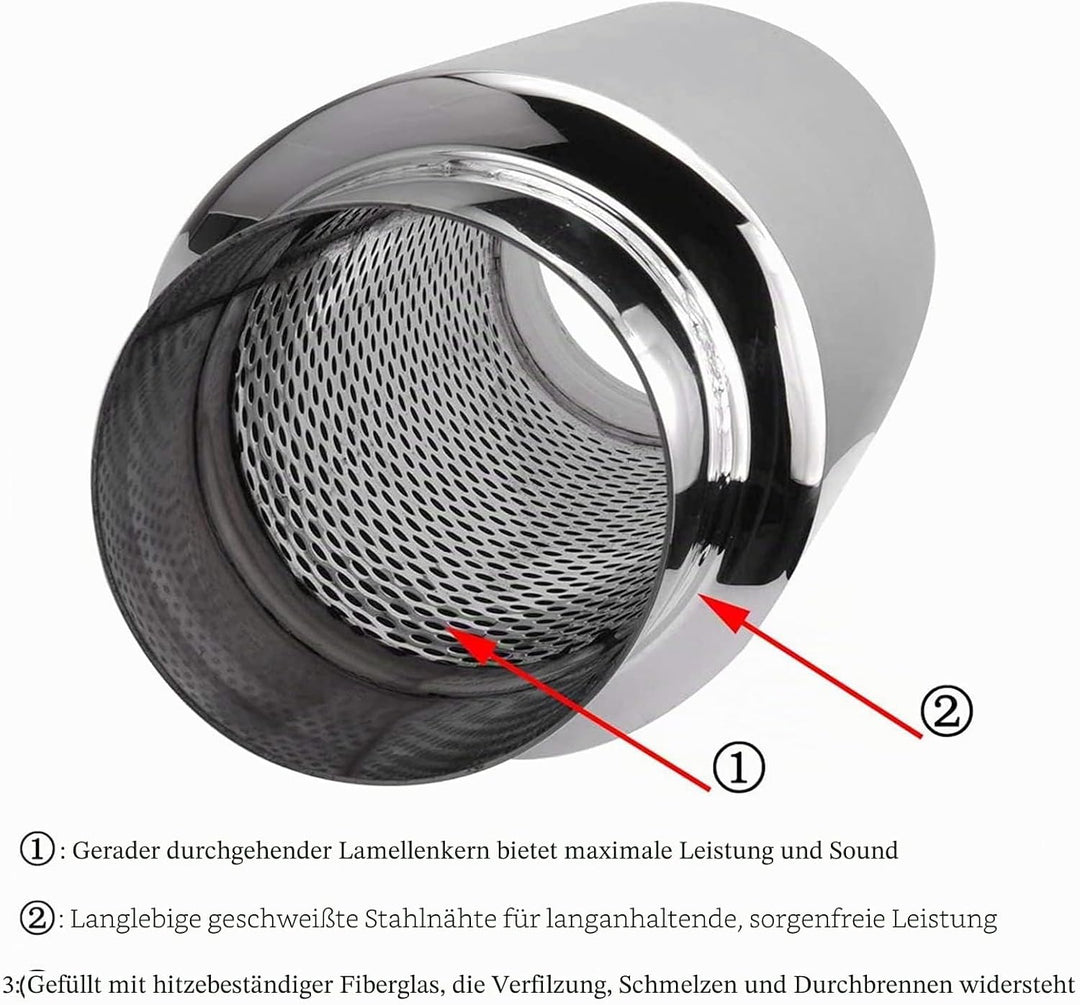 Universal Auto Auspuff Schalldämpfer Auspuff 2,5 Zoll Straight Through Edelstahl Schalldämpfer Baumw