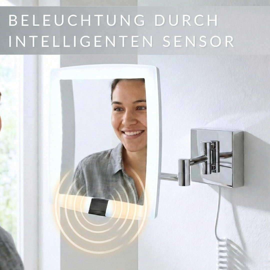 Libaro LED Kosmetikspiegel mit Sensor Verona eckig 5fach Vergrösserungsspiegel quadratisch Wandmonta