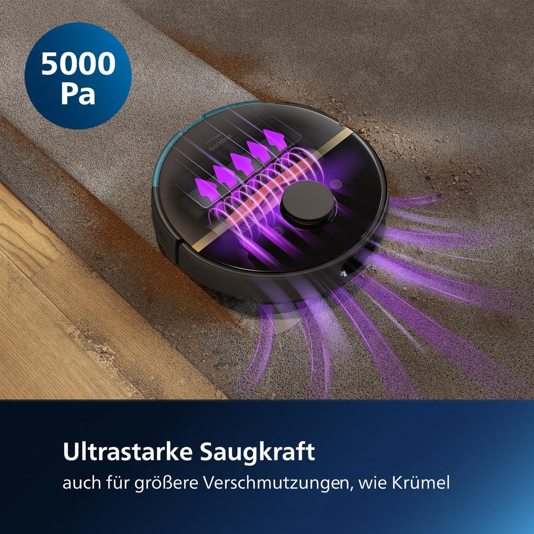 Philips Homerun Serie 7000 Saug-Wischroboter mit Saugstation, 5000 Pa, 360° LiDAR-Navigation, Erkenn