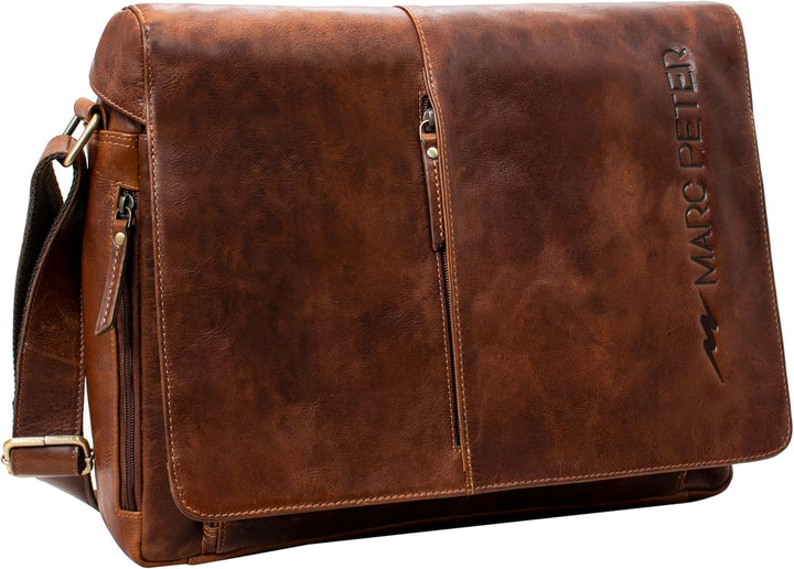 Marc Peter® Bergen leder Umhängetasche für Herren Damen | 15.6 Zoll Laptoptasche | Aktentasche aus e