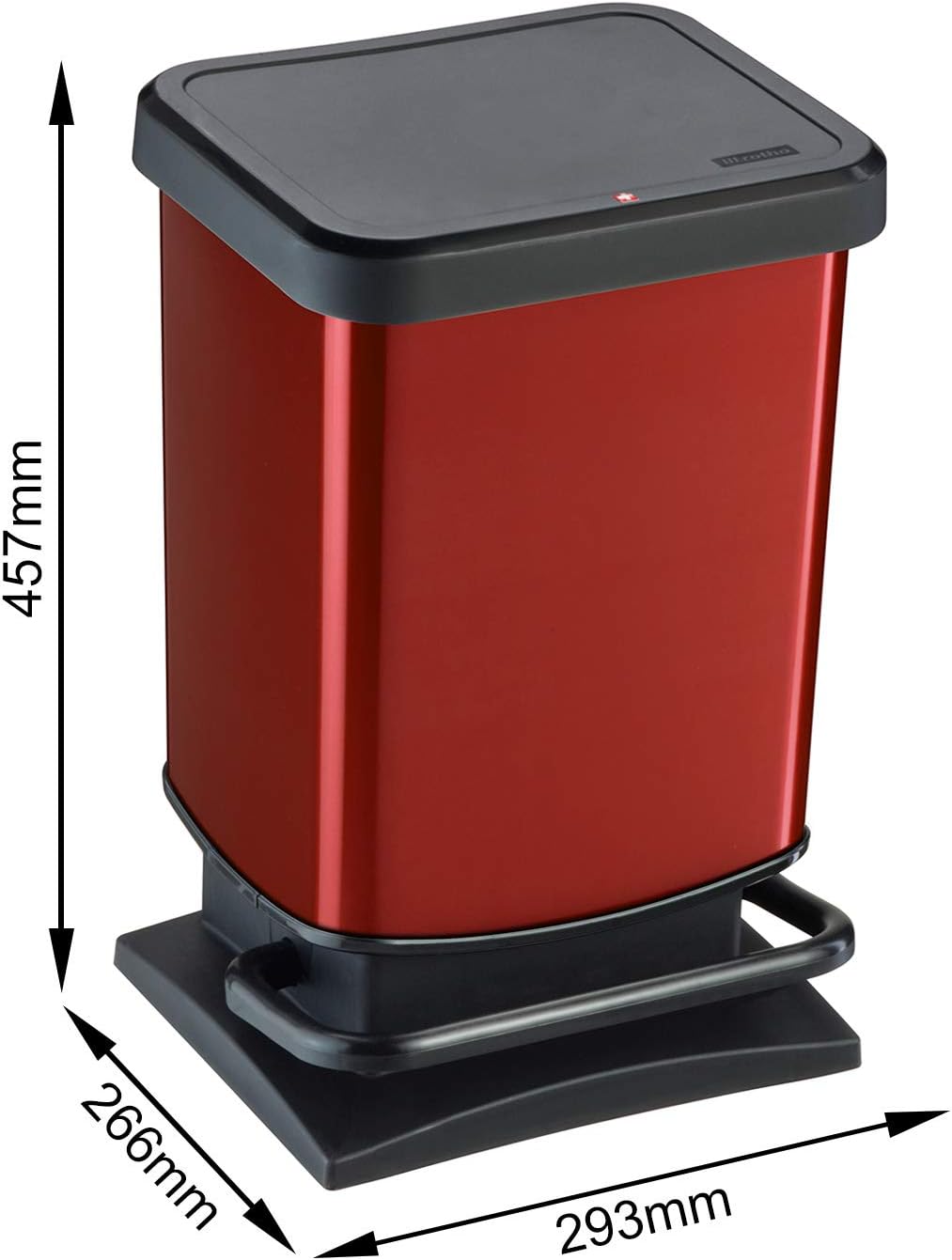 Rotho Paso Mülleimer 20l mit Deckel, Kunststoff (PP recycelt) BPA-frei, rot, 20l (29.3 x 26.6 x 45.7