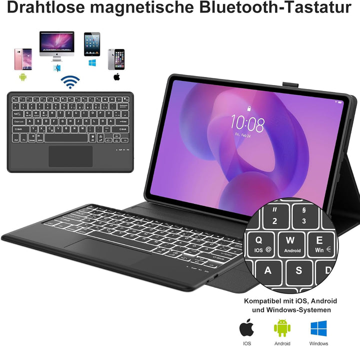 Hülle mit Tastatur für Lenovo Idea Tab Plus 12,1" 2025 con Touchpad, Bluetooth Abnehmbare Magnetisch