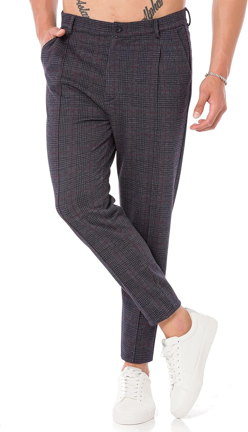 Redbridge Herren Jogginghose im Chino Hosen Style Jogger Hose Freizeithose kariert S Anthrazit, S An