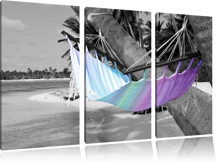 traumhafte Hängematte am Strand schwarz/weiss 3-Teiler Leinwandbild 120x80 Bild auf Leinwand, XXL ri