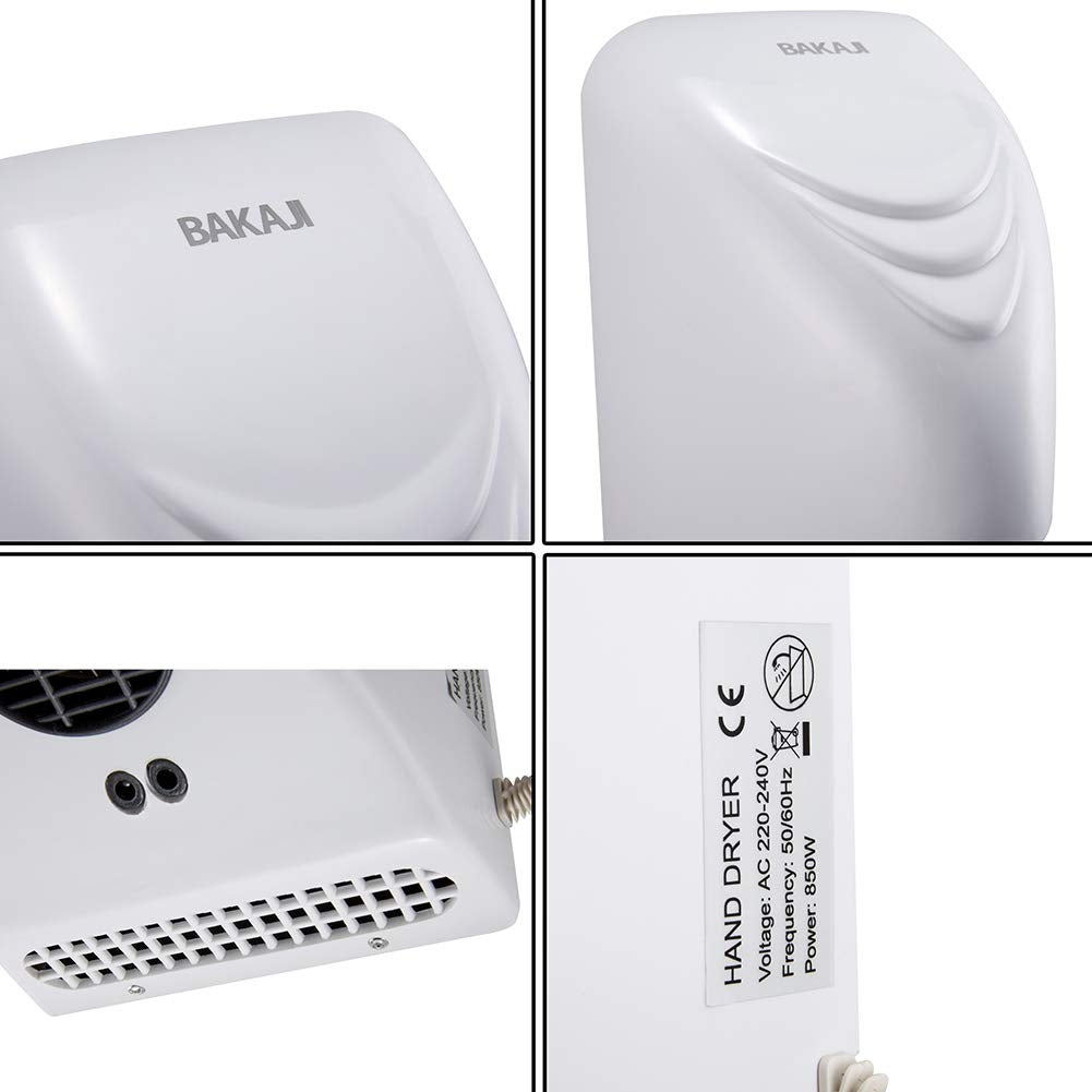 Bakaji Secador de Manos Eléctrico Automático secador de Aire Caliente de Pared - Baño Rápido con Sen
