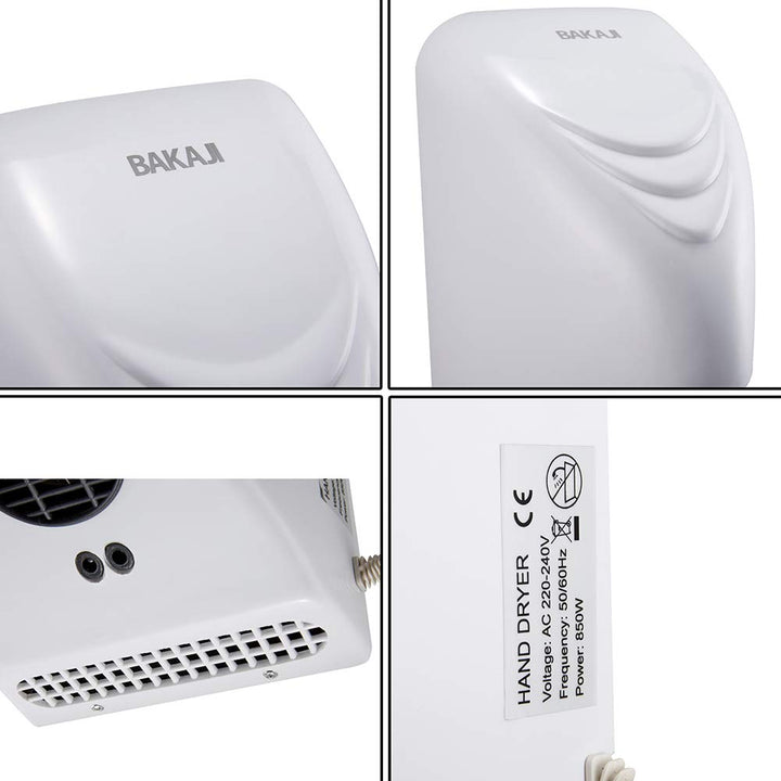 Bakaji Secador de Manos Eléctrico Automático secador de Aire Caliente de Pared - Baño Rápido con Sen