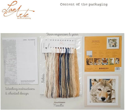 Lanarte Zählmusterpackung Wolf Zählstoff Kreuzstichpackung, Baumwolle, Mehrfarbig, 35 x 35 x 0.3 cm,
