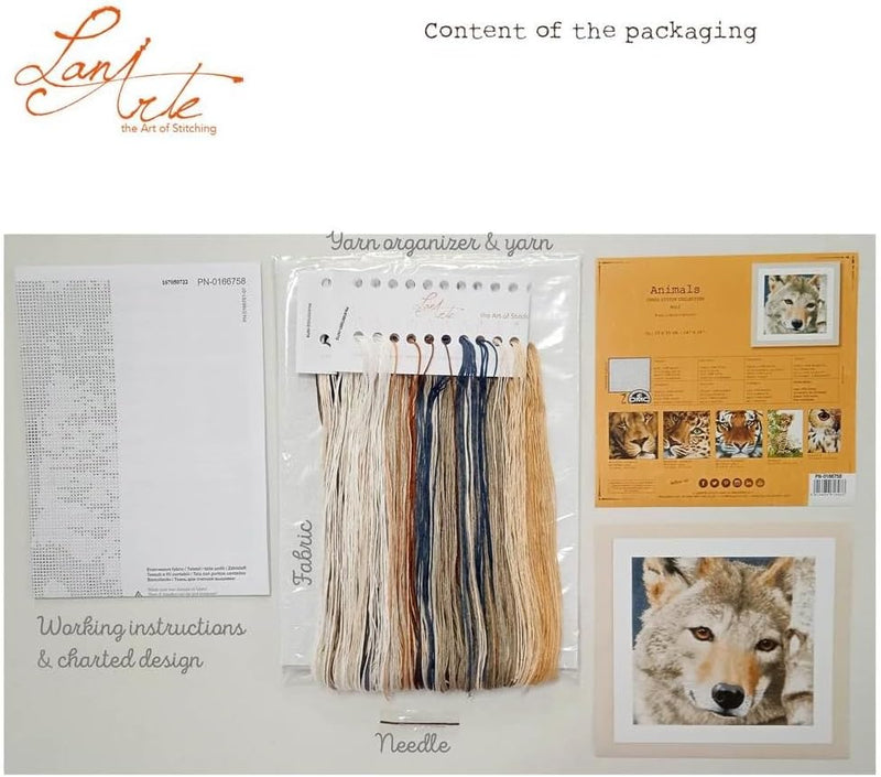 Lanarte Zählmusterpackung Wolf Zählstoff Kreuzstichpackung, Baumwolle, Mehrfarbig, 35 x 35 x 0.3 cm,
