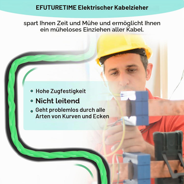 EFUTURETIME Einziehhilfe Kabel 50M Glasfaser Kabeleinziehband für Kabel, 4.5mm Zugdraht für Leerrohr