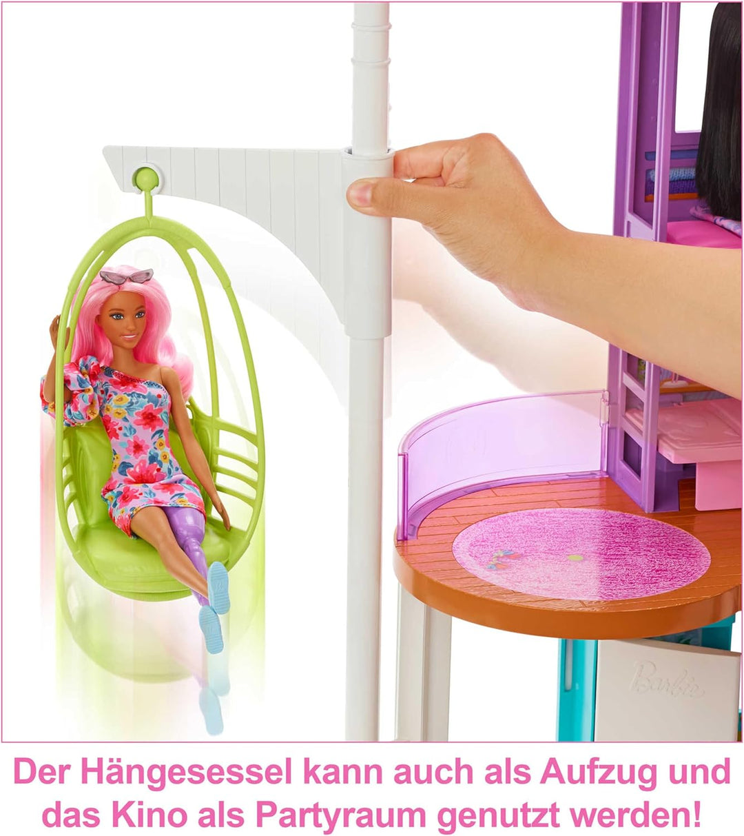 Barbie HCD50 - Malibu Ferien-Haus (klappbar), Puppenhaus mit Möbeln und diversen Zubehör-Teilen, Spi