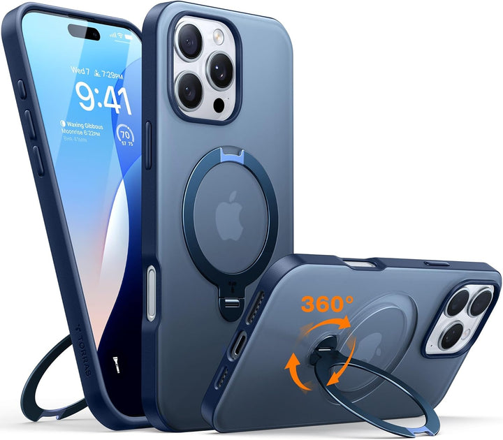 TORRAS Ostand Q3 Spin für iPhone 16 Pro Max Hülle (360° Magnetischer Unsichtbarer Ständer) Zertifizi