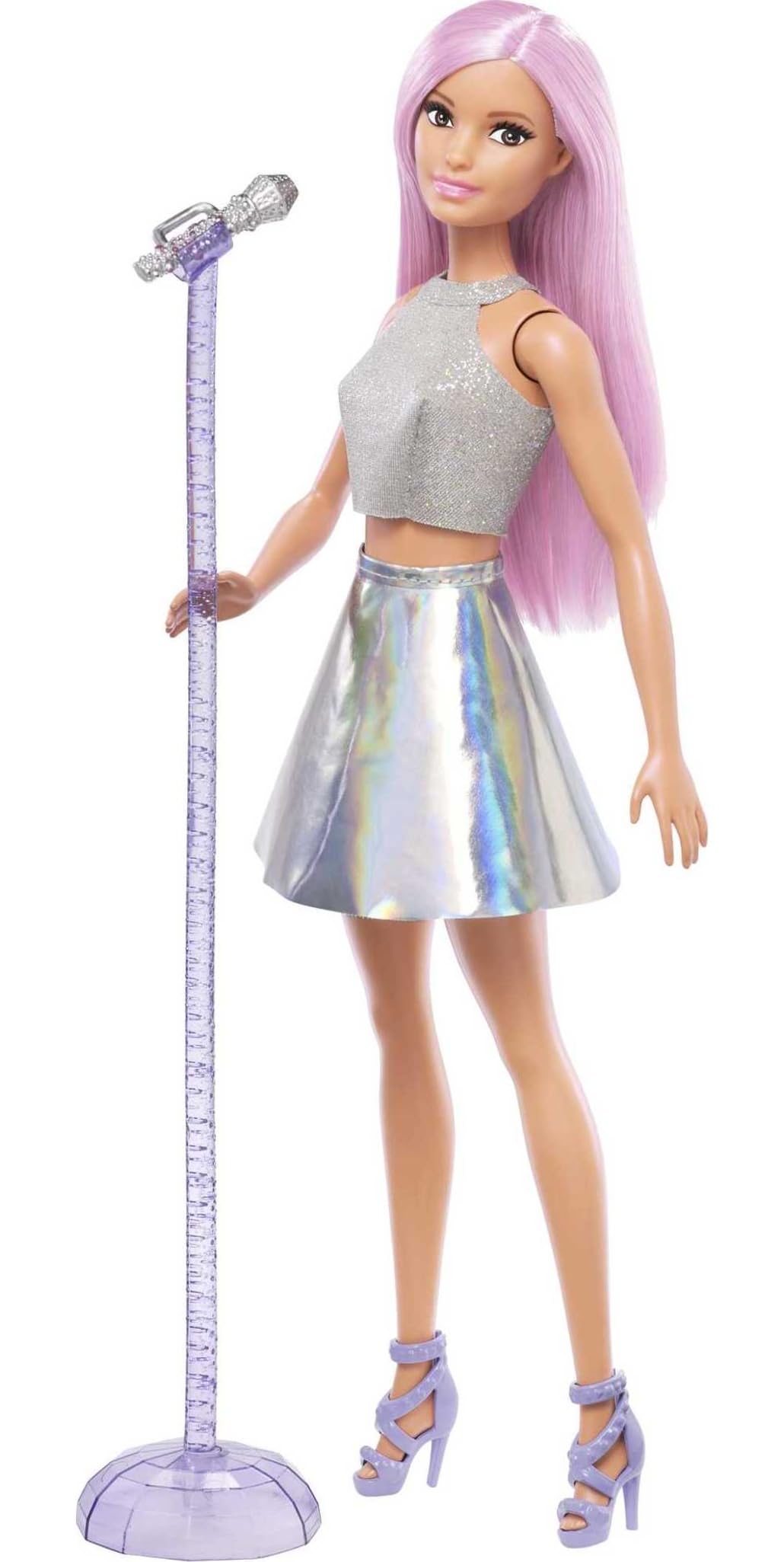 Barbie You Can Be Anything Series, Pop Star, Barbie mit rosa Haaren, silbernem Top und Rock, Mikrofo