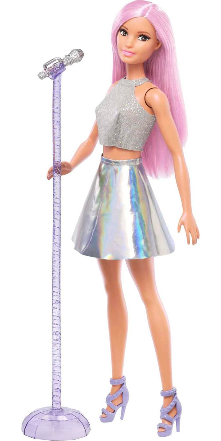 Barbie You Can Be Anything Series, Pop Star, Barbie mit rosa Haaren, silbernem Top und Rock, Mikrofo