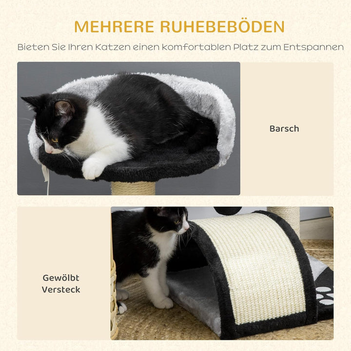 PawHut Kratzbaum 46 cm Kleiner Katzenturm mit Höhle, Spielball, Sisal-Seil, erhöhter Plattform, Katz