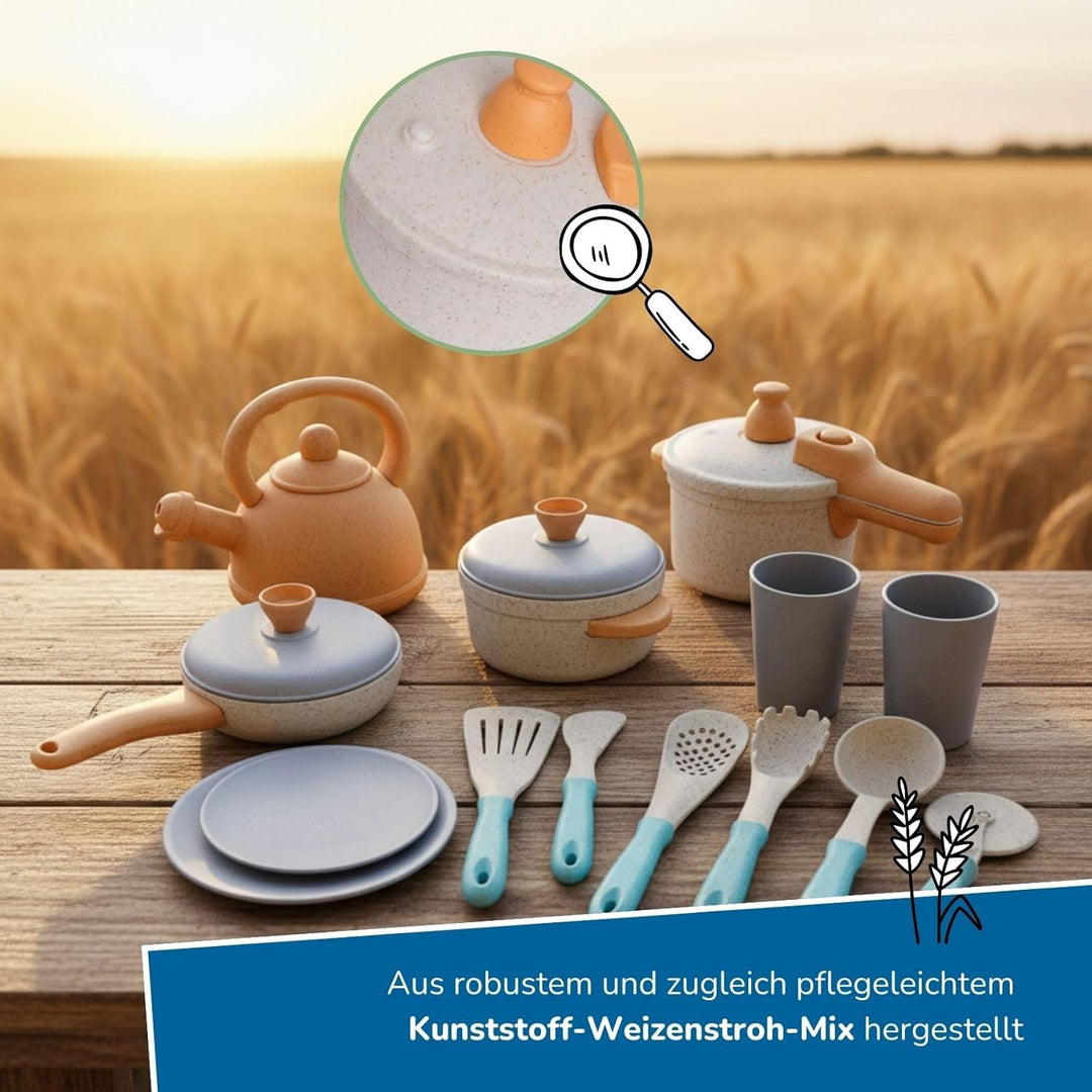 alldoro 60425 Küchenspielzeug Kinderküche, 14-TLG. Koch- & Geschirrset mit Töpfen, Pfanne, Teekanne